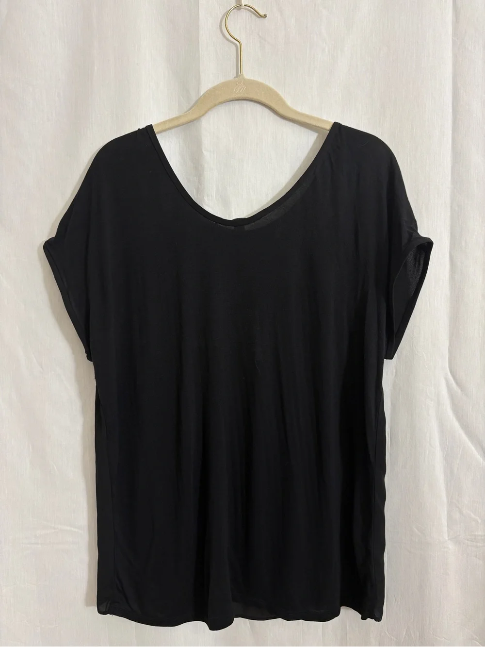 LOFT NWT Petal Sleeve Mixed Media Blouse Black Size S Style 452258
